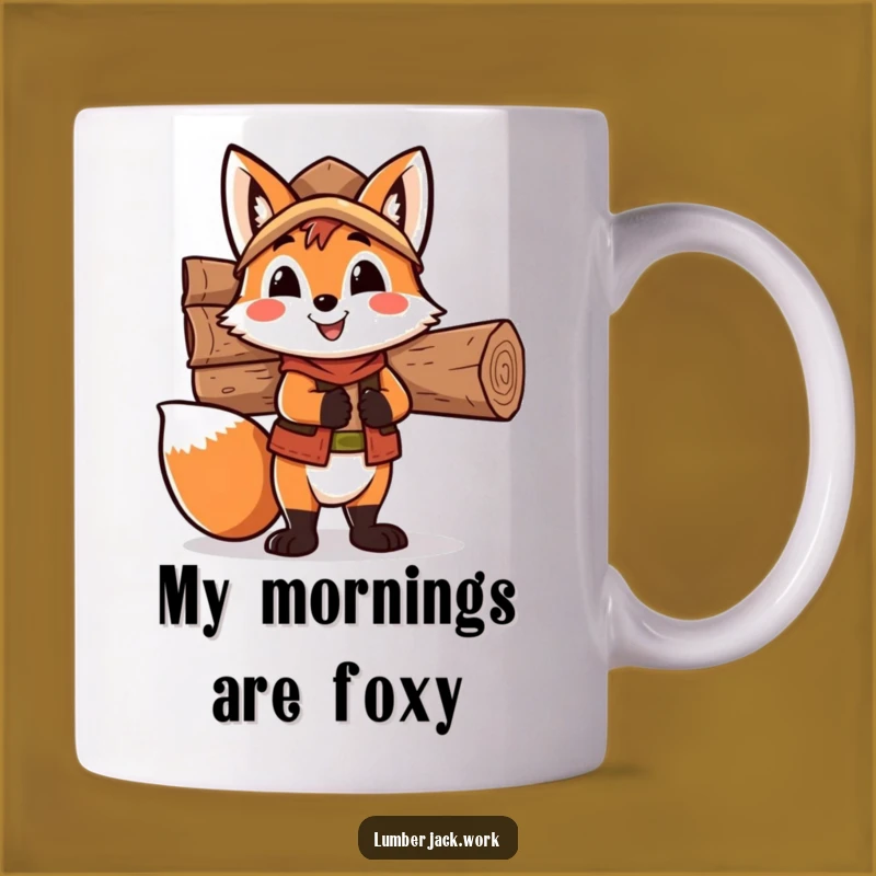 Funny Fox Lumberjack Mug: Balancing Wood Hilariously, Perfect Funny Gift