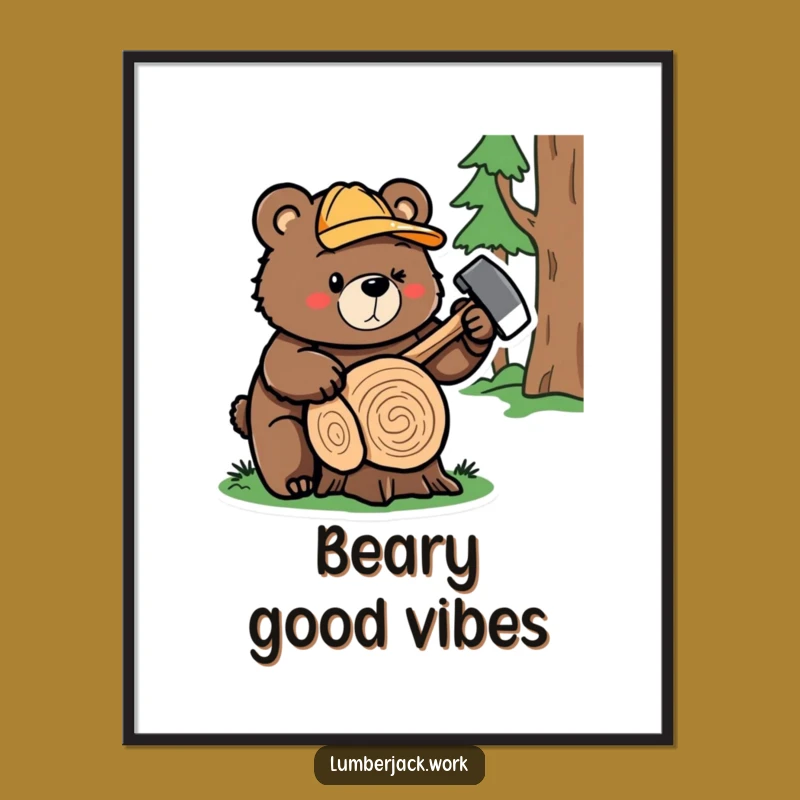 Funny Bear Lumberjack Poster: Adorable Woodland Art, Great Funny Gift For Decor