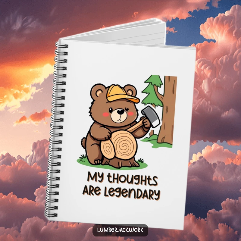 Funny bear lumberjack notebook, a cute bear character wielding an axe, ideal for capturing funny thoughts and ideas.